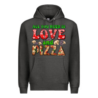 Charcoal Heather all you need is love and pizza Premium Hoodie - AdoDesignShop