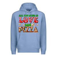 Colony Blue all you need is love and pizza Premium Hoodie - AdoDesignShop