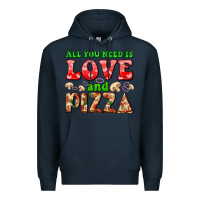 Navy all you need is love and pizza Premium Hoodie - AdoDesignShop