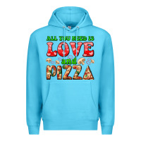 Ocean Blue all you need is love and pizza Premium Hoodie - AdoDesignShop