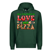 Sports Green all you need is love and pizza Premium Hoodie - AdoDesignShop
