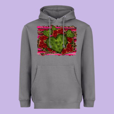 Valentine Cactus Heart With Roses Heavyweight Hoodie Designed By Ranaportraitstore