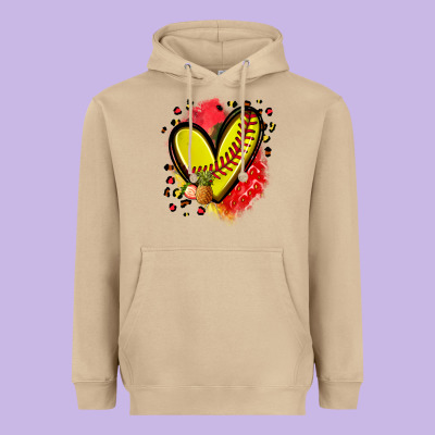 Fruits And Softball Heart Heavyweight Hoodie Designed By Zillion Design Studio