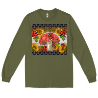Army Green ladybug mushrooms Long Sleeve Tee - BarkalooDesign