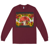 Burgundy ladybug mushrooms Long Sleeve Tee - BarkalooDesign