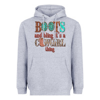 Heather Grey boots and bling its a cowgirl thing Heavyweight Hoodie - texasbilliewilder