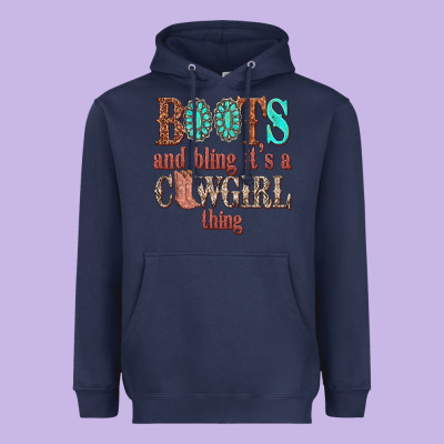 Boots And Bling Its A Cowgirl Thing Heavyweight Hoodie Designed By Texasbilliewilder