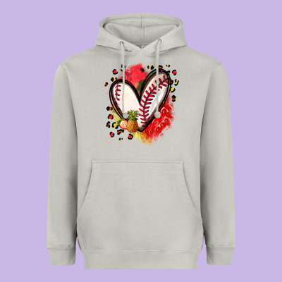 Fruits And Baseball Heart Heavyweight Hoodie Designed By Zillion Design Studio