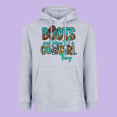 Boots And Bling Its A Cowgirl Thing Heavyweight Hoodie Designed By Texasbilliewilder