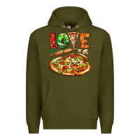 Army Green love pizza Premium Hoodie - AdoDesignShop