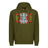 Army Green teach love inspire brushstroke with  and pen leopard Premium Hoodie - Artiststas