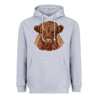 Heather Grey highland cow Heavyweight Hoodie - RanaPortraitStore