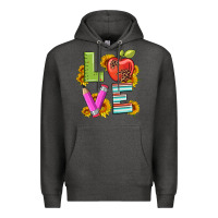 Charcoal Heather love with pen and  serape leopard Premium Hoodie - Artiststas