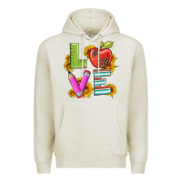 Oatmeal Heather love with pen and  serape leopard Premium Hoodie - Artiststas