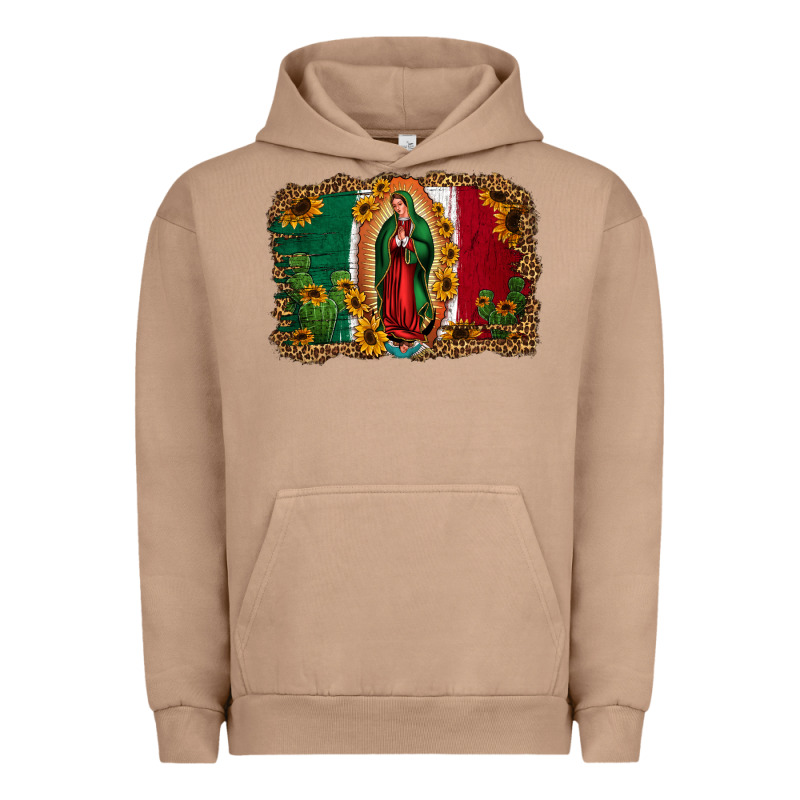 Our Lady Of Guadalupe Mexican Flag Background Urban Hoodie by Jasminsmagicworld | Teevron