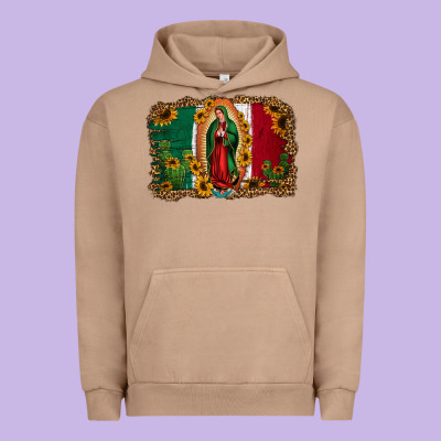 Our Lady Of Guadalupe Mexican Flag Background Urban Hoodie Designed By Jasminsmagicworld