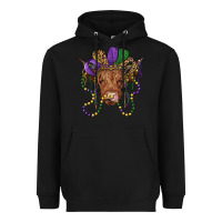 Black highland cow with mardi gras hat Heavyweight Hoodie - RanaPortraitStore