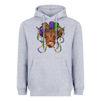 Heather Grey highland cow with mardi gras hat Heavyweight Hoodie - RanaPortraitStore