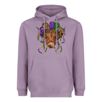Lavender highland cow with mardi gras hat Heavyweight Hoodie - RanaPortraitStore