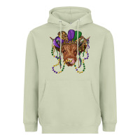 Matcha highland cow with mardi gras hat Heavyweight Hoodie - RanaPortraitStore