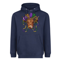 Navy highland cow with mardi gras hat Heavyweight Hoodie - RanaPortraitStore