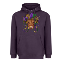 Plum highland cow with mardi gras hat Heavyweight Hoodie - RanaPortraitStore