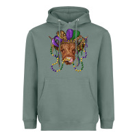 Sage highland cow with mardi gras hat Heavyweight Hoodie - RanaPortraitStore