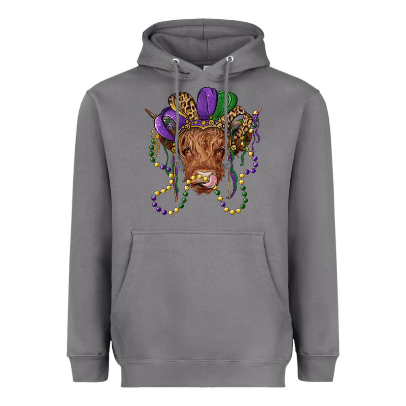 Highland Cow With Mardi Gras Hat Heavyweight Hoodie by RanaPortraitStore | Teevron