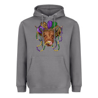 Storm highland cow with mardi gras hat Heavyweight Hoodie - RanaPortraitStore
