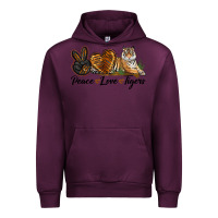 Mauve Wine Peace Love Tigers Urban Hoodie - LillyAllenDesigns