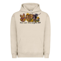 Pigment French Oak Peace Love Texas Longhorn Bull Urban Hoodie - LillyAllenDesigns