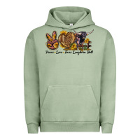 Pigment Oil Green Peace Love Texas Longhorn Bull Urban Hoodie - LillyAllenDesigns