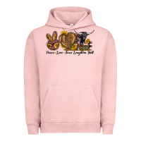 Pigment Salmon Peace Love Texas Longhorn Bull Urban Hoodie - LillyAllenDesigns