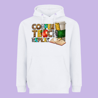 Coffee Teach Repeat Heavyweight Hoodie Designed By Texasbilliewilder