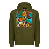 Army Green cowboy boots and hat seamless pattern Premium Hoodie - BundleAndBundleShop