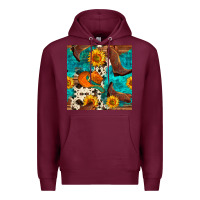 Burgundy cowboy boots and hat seamless pattern Premium Hoodie - BundleAndBundleShop