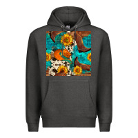 Charcoal Heather cowboy boots and hat seamless pattern Premium Hoodie - BundleAndBundleShop
