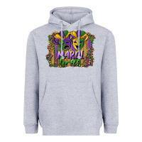 Heather Grey mardi gras mask with leopard background Heavyweight Hoodie - RanaPortraitStore