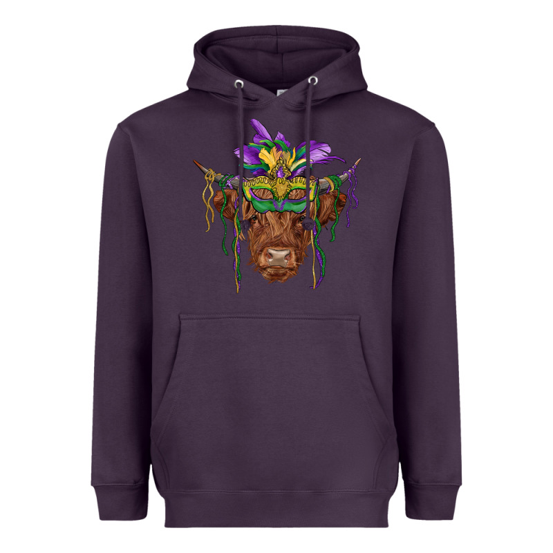 Mardi Gras Mask Highland Cow Heavyweight Hoodie by RanaPortraitStore | Teevron