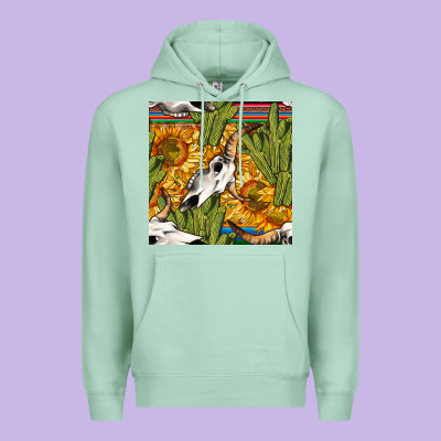 Western Bull Skull Seamless Pattern Premium Hoodie Designed By Bundleandbundleshop