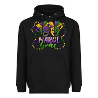 Black mardi gras mask and beads Heavyweight Hoodie - RanaPortraitStore