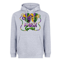 Heather Grey mardi gras mask and beads Heavyweight Hoodie - RanaPortraitStore