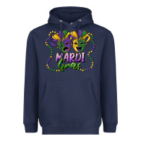 Navy mardi gras mask and beads Heavyweight Hoodie - RanaPortraitStore