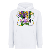 White mardi gras mask and beads Heavyweight Hoodie - RanaPortraitStore