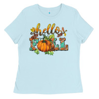 Baby Blue hello fall pumpkin Ladies Tee - BarkalooDesign
