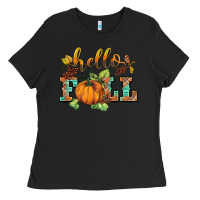 Black hello fall pumpkin Ladies Tee - BarkalooDesign