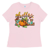 Bubblegum Pink hello fall pumpkin Ladies Tee - BarkalooDesign