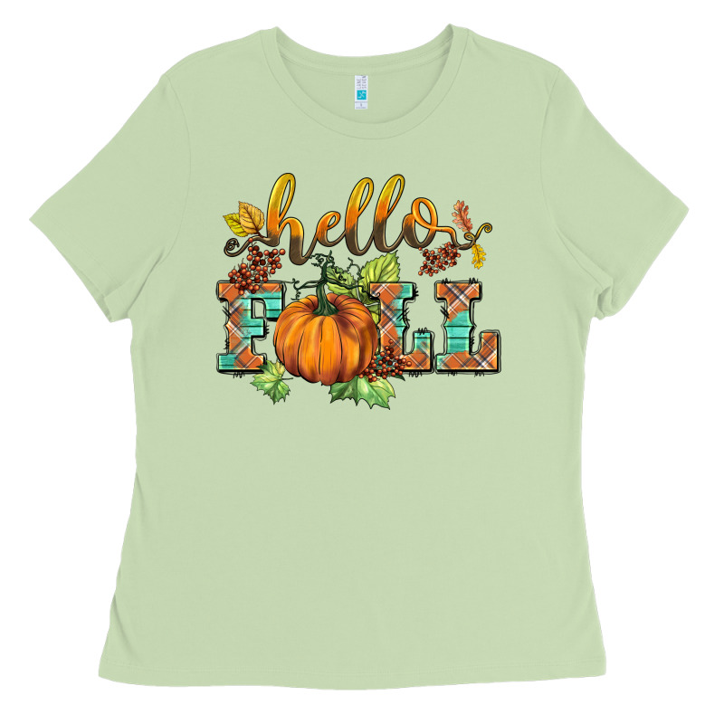 Hello Fall Pumpkin Ladies Tee by BarkalooDesign | Teevron