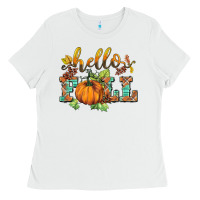 White hello fall pumpkin Ladies Tee - BarkalooDesign