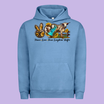 Peace Love Longhorn Heifer Urban Hoodie Designed By Lillyallendesigns